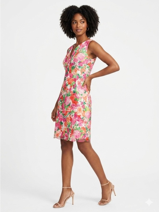 Sara Campbell Dresses & Skirts - Sara Campbell Shift Dress Scalloped Sleeveless Floral Lace Pink Size 10